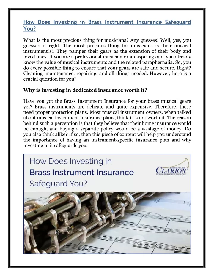 how does investing in brass instrument insurance