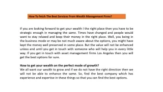 how to fetch the best services from wealth