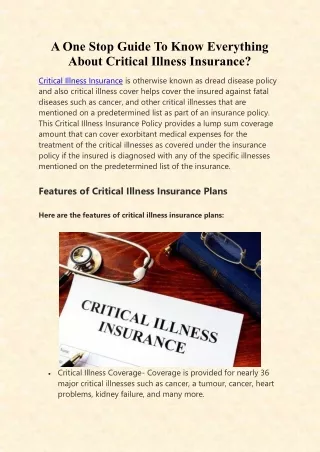 Benefits of critical illness insurance