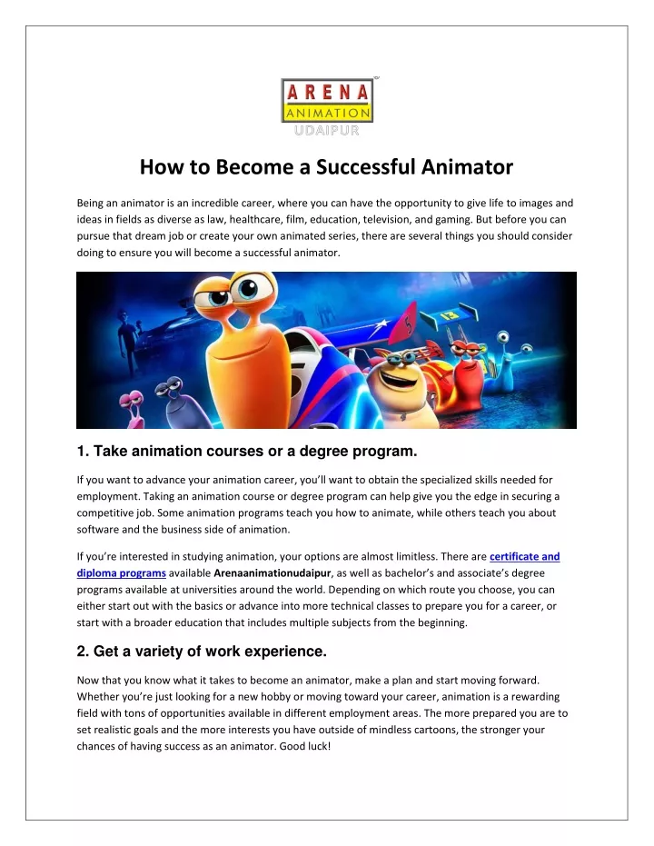 how to become a successful animator