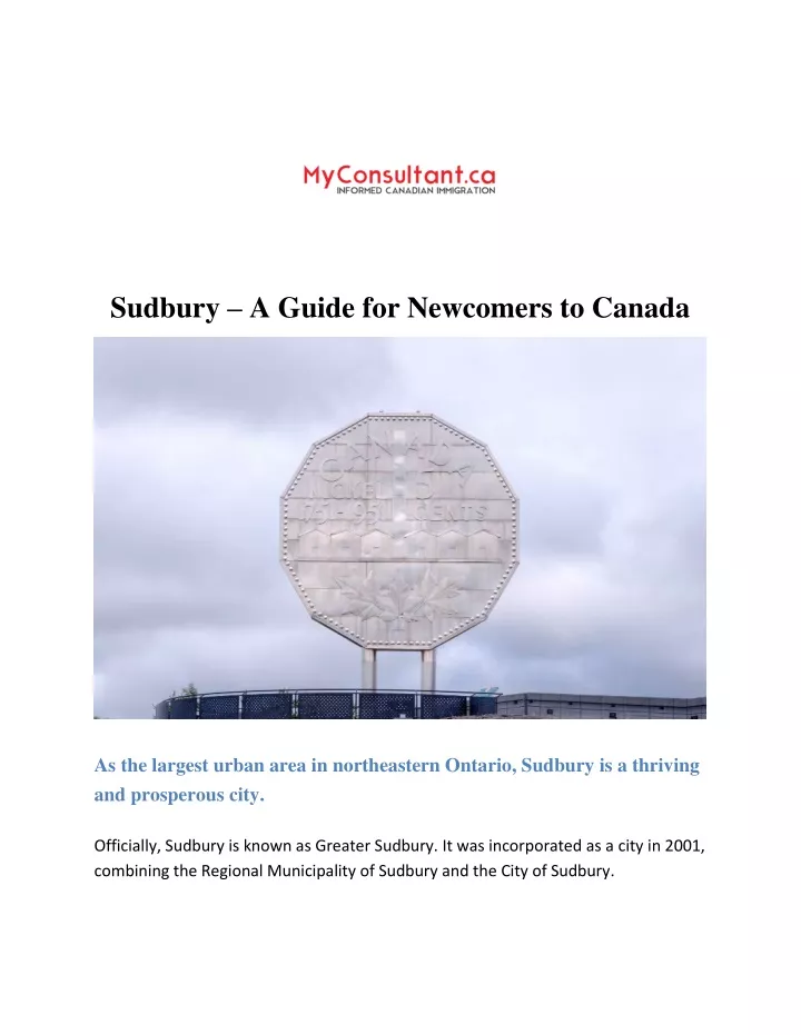 sudbury a guide for newcomers to canada