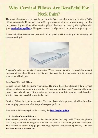 Why Cervical Pillows Are Beneficial For Neck Pain?