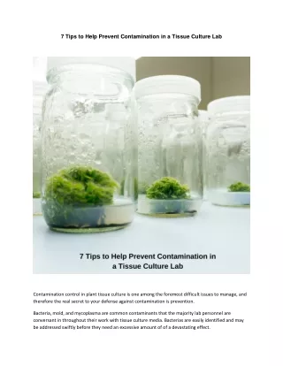 7 Tips to Help Prevent Contamination in a Tissue Culture Lab