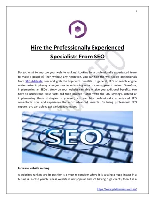 Hire the Professionally Experienced Specialists From SEO