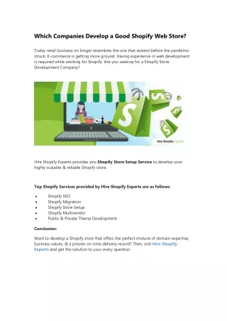 which companies develop a good shopify web store