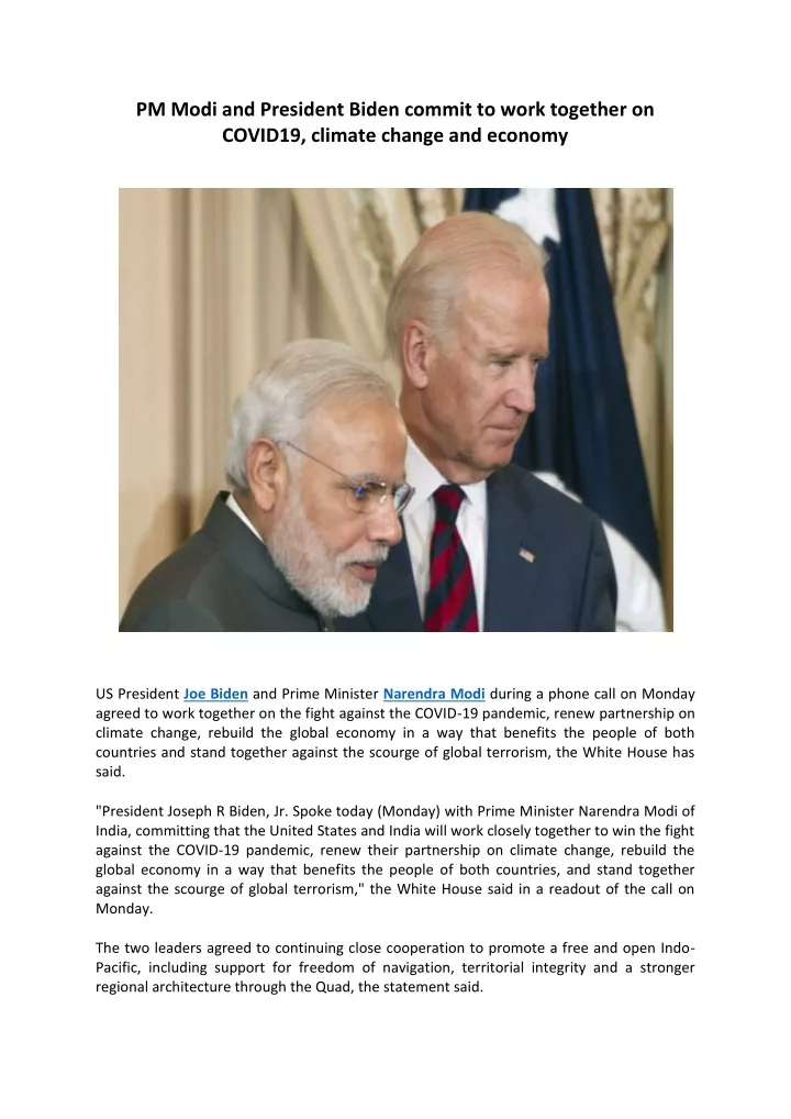 pm modi and president biden commit to work