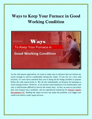 ways to keep your furnace in good working
