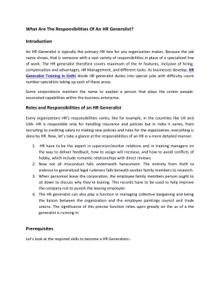 what are the responsibilities of an hr generalist