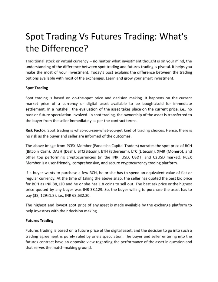 spot trading vs futures trading what