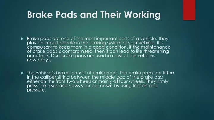 brake pads and their working