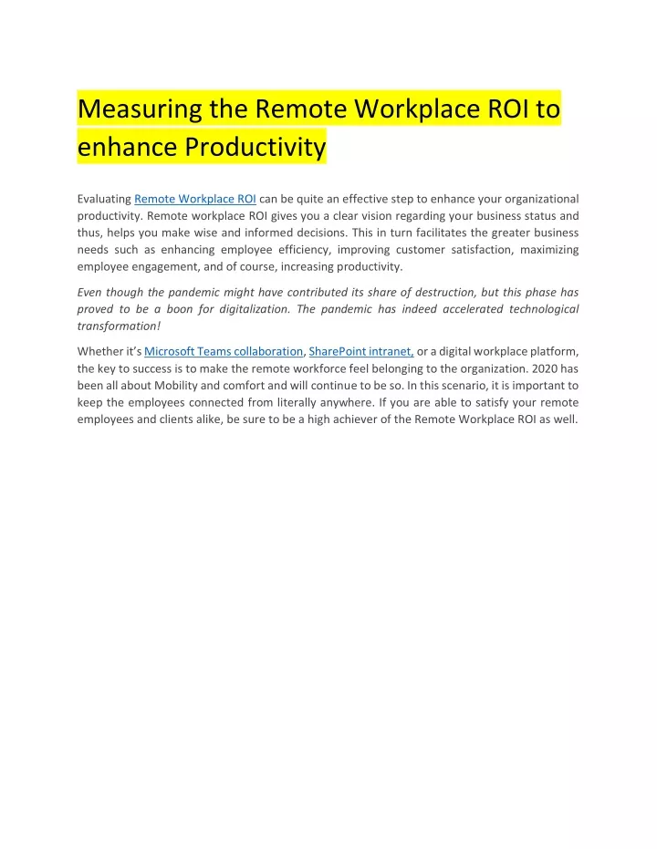 measuring the remote workplace roi to enhance