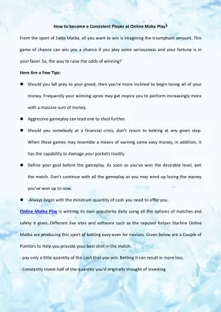 how to become a consistent player at online maka