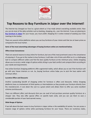 Top Reasons to Buy Furniture in Jaipur over the Internet!