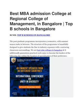 Best MBA admission college at Regional College of Management, in Bangalore | top b schools in bangalore