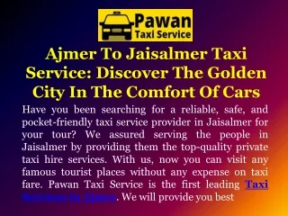 Ajmer To Jaisalmer Taxi Service: Discover The Golden City In The Comfort Of Cars