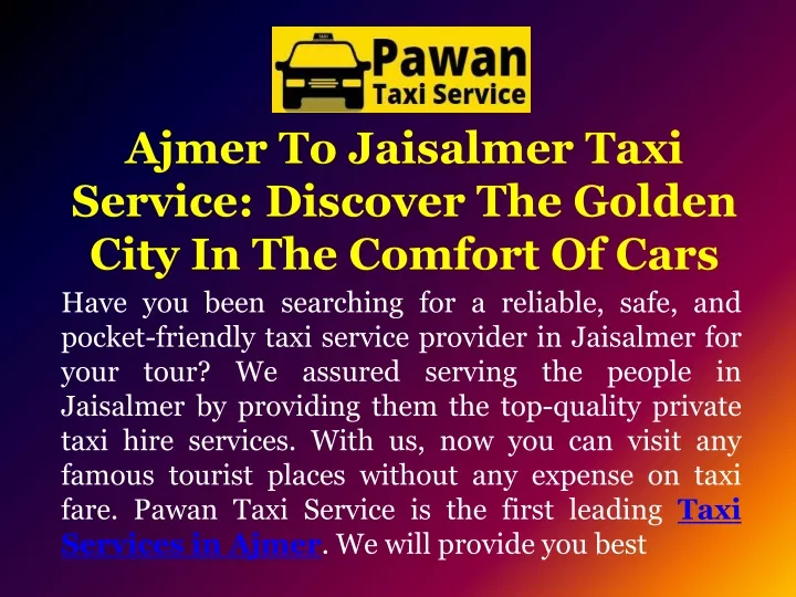 ajmer to jaisalmer taxi service discover