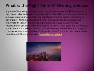 What is the Right Time Of Owning a House