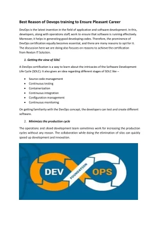 best reason of devops training to ensure pleasant
