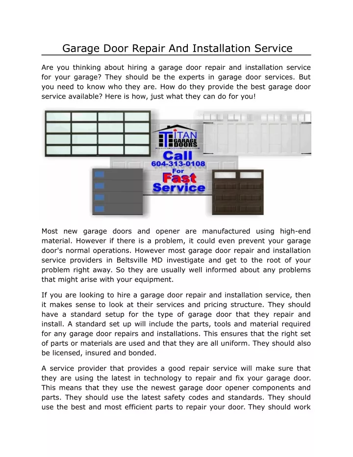garage door repair and installation service