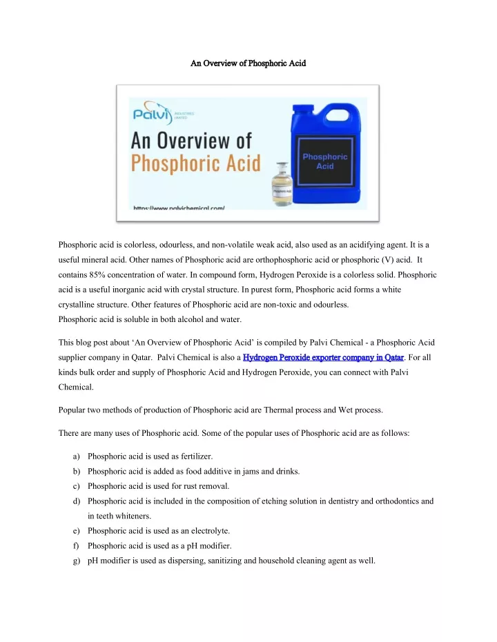 an overview of phosphoric acid an overview