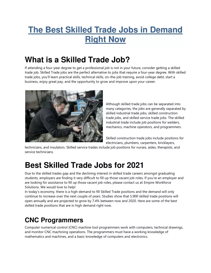 the best skilled trade jobs in demand right now