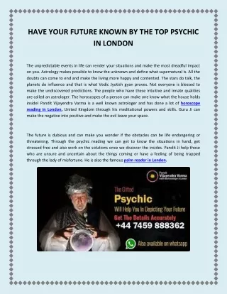 HAVE YOUR FUTURE KNOWN BY THE TOP PSYCHIC IN LONDON