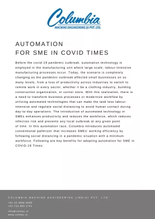 Automation for SME | Columbia Machine Engineering