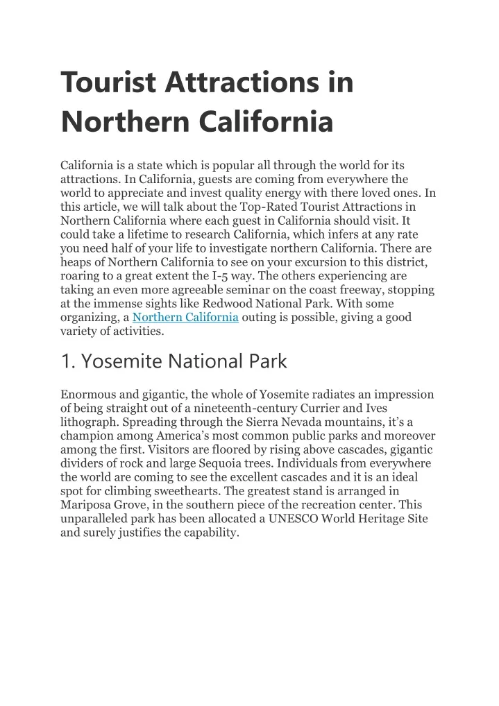 tourist attractions in northern california