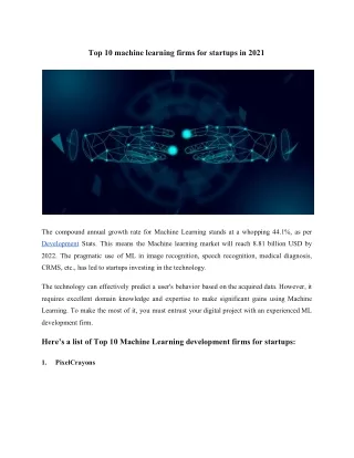 top 10 machine learning firms for startups in 2021