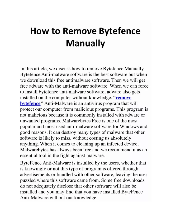 how to remove bytefence manually