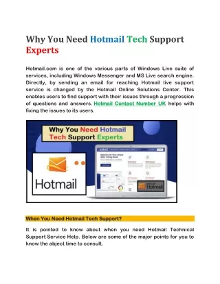 Why You Need Hotmail Tech Support Experts