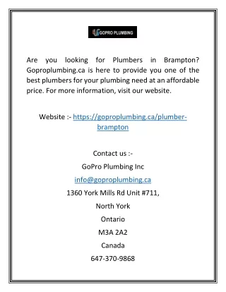 Plumber in brampton | Goproplumbing.ca