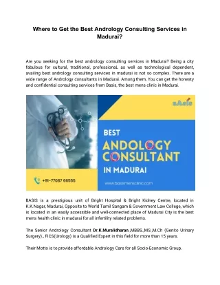 Where to get the best andrology consulting services in madurai