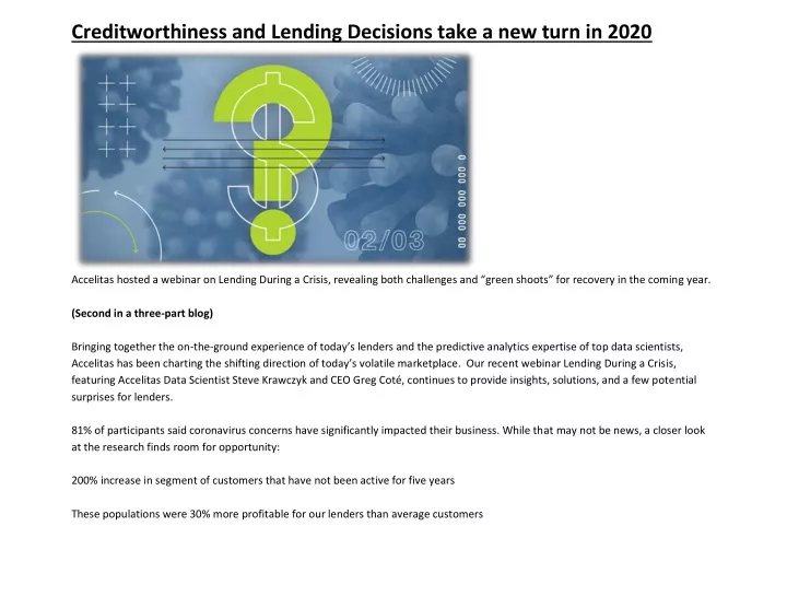 creditworthiness and lending decisions take