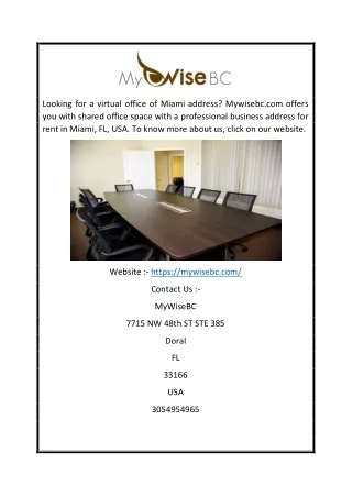 Best Virtual Office Space In Miami | Mywisebc.com