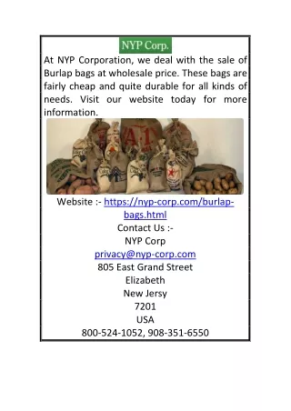 NYP Corp - Burlap Bags for Sale at Wholesale Price