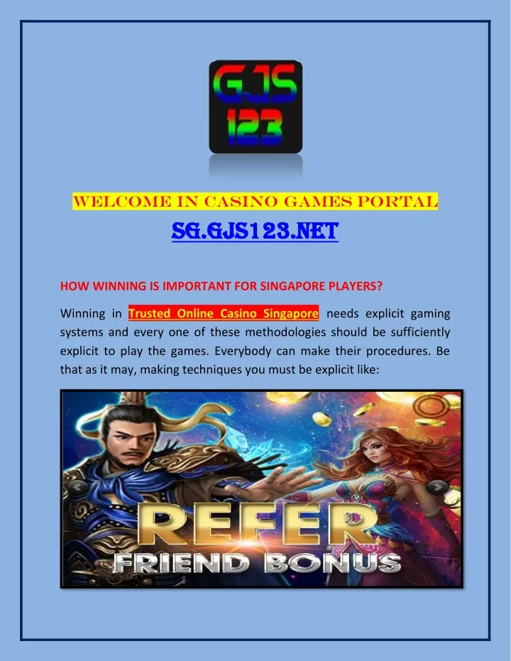 welcome in casino games portal sg gjs123