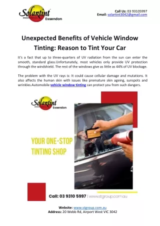 Unexpected Benefits of Vehicle Window Tinting: Reason to Tint Your Car