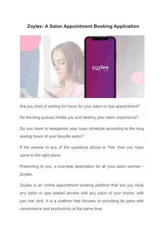 Zoylee: A Salon Appointment Booking Application