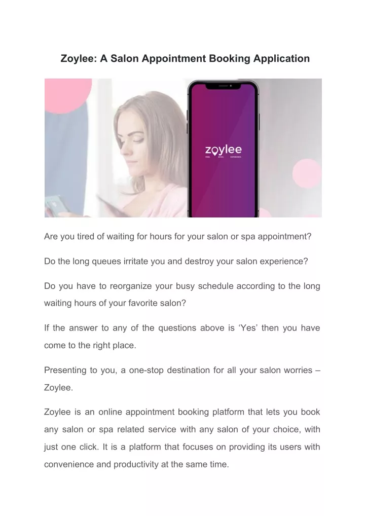 zoylee a salon appointment booking application