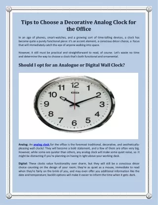 tips to choose a decorative analog clock for the office