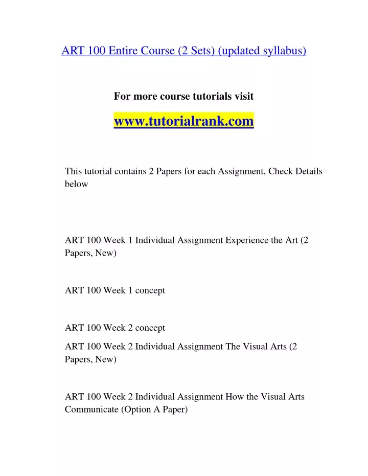 art 100 entire course 2 sets updated syllabus
