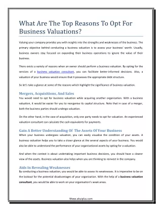 What Are The Top Reasons To Opt For Business Valuations?