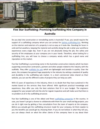 Five Star Scaffolding: Promising Scaffolding Hire Company in Australia