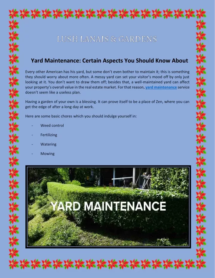 yard maintenance certain aspects you should know