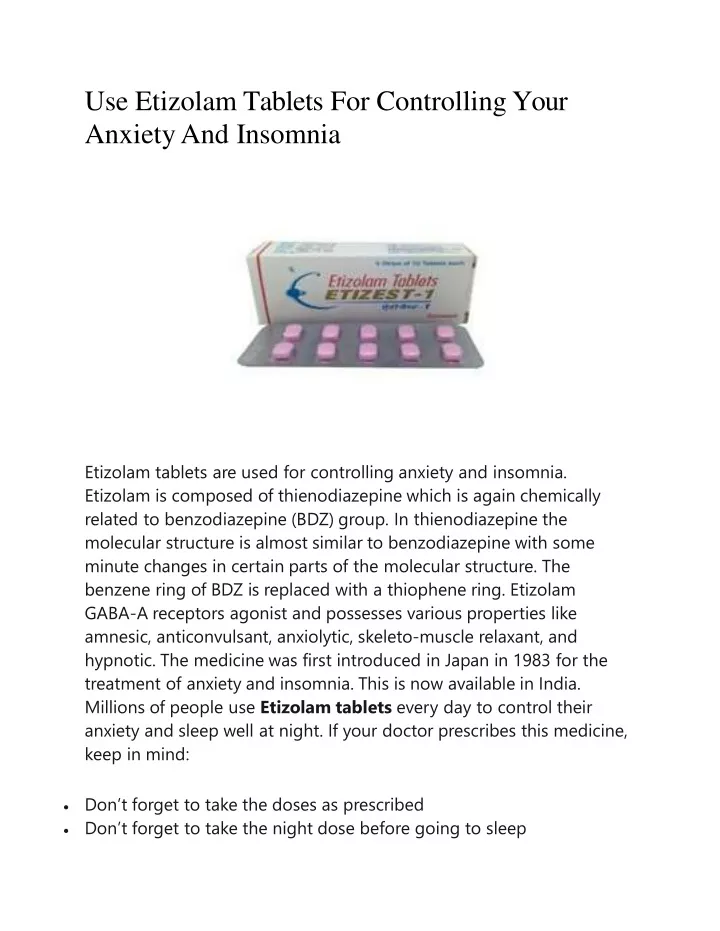 use etizolam tablets for controlling your an x ie t y an d i nsomnia