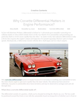 Why Corvette Differential Matters in Engine Performance?