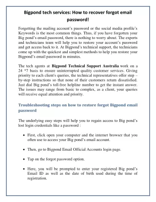 bigpond tech services how to recover forgot email