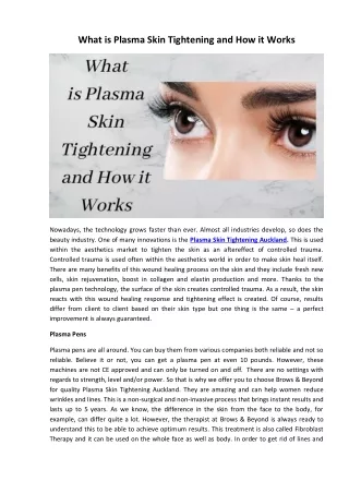 What is Plasma Skin Tightening and How it Works