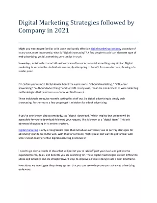 Digital Marketing Strategies Followed by Company in 2021